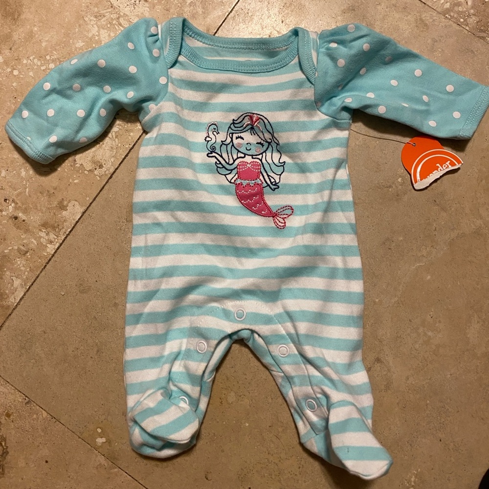 Wonder Nation Aqua and Pink Striped Mermaid Bodysuit